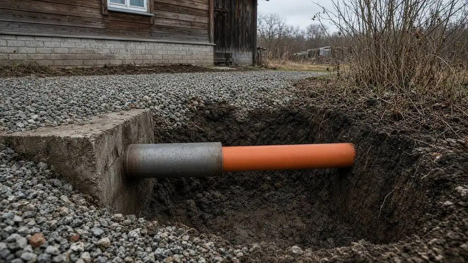 Дождеприемник и ливневая труба под въездом во двор