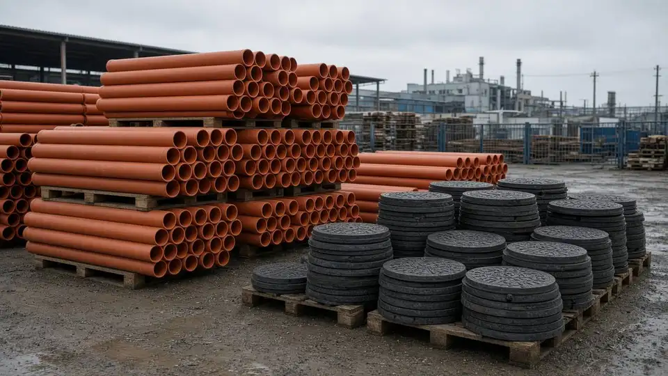 Погрузка чугунных люков на складскую газель